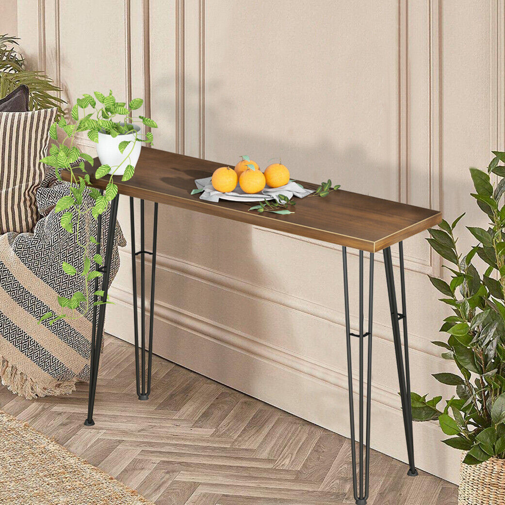 Rustic Solid Wood Narrow Console Table Hairpin Legs Radiator Cover Console Shelf