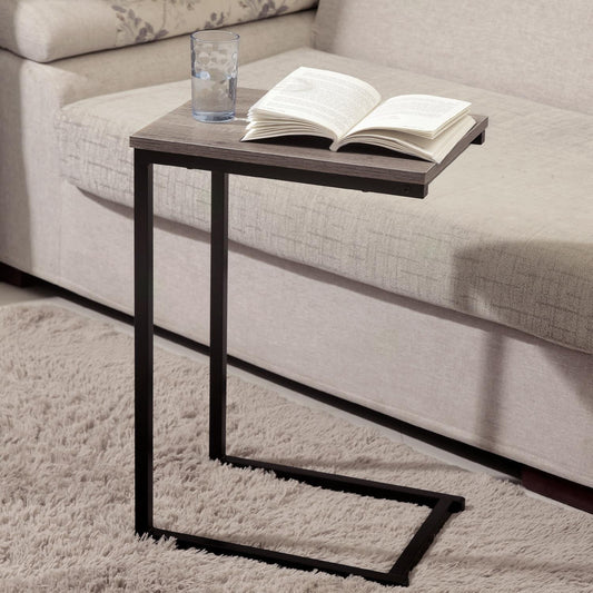 Side Table C Shaped Metal Modern Rustic Top Black Frame Coffee Sofa Bed Snack