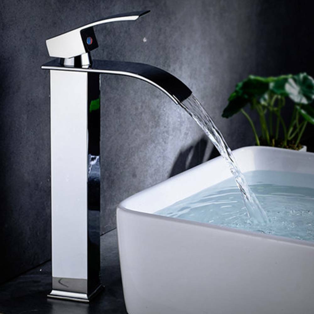 Tall Waterfall Bathroom Taps Basin Mixer Tap Counter Top Brass Faucets Chrome