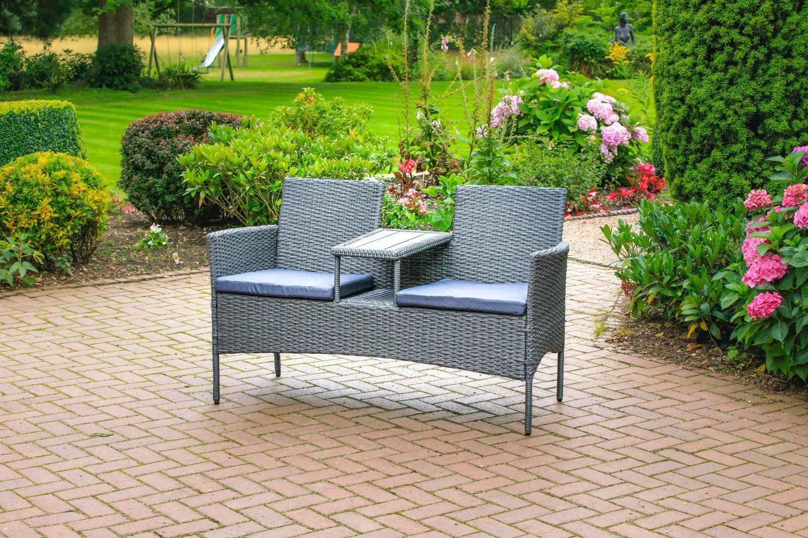 2 Seater Rattan Chair Garden Furniture Wicker Patio Love Seat Outdoor With Table