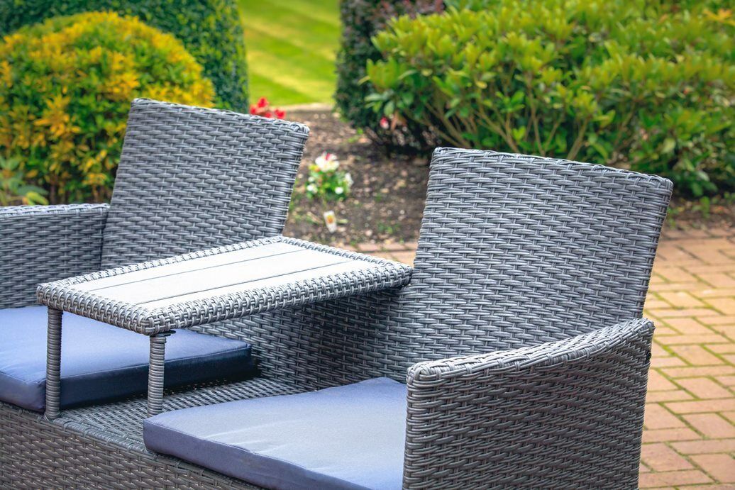 2 Seater Rattan Chair Garden Furniture Wicker Patio Love Seat Outdoor With Table