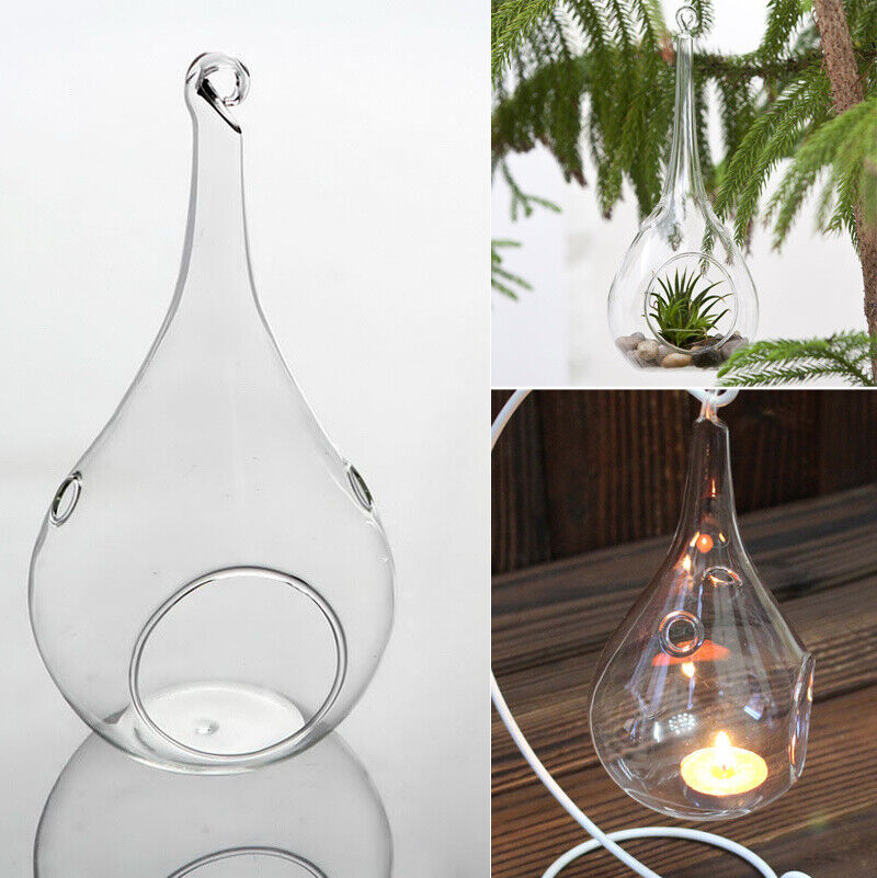 Set of 6 Glass Teardrop Baubles Tea light Candle Holders Wedding Tealight Holder