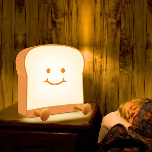 Cute Toast Night Light, Bread LED Night Lamp, Rechargeable, Timer and Dimmable, Portable Bedside Nightlight with Mobile Phone Stand