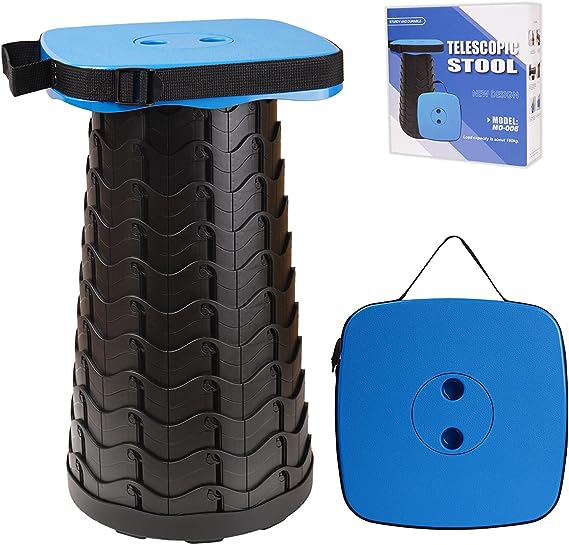 Portable Telescopic Stool with Larger Seat - Retractable Square Camping Folding Stool for Adults, Telescoping Collapsible Lightweight Compact Stool