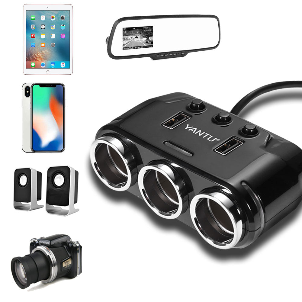 3 Way Multi Car Cigarette Lighter Dual USB Charger