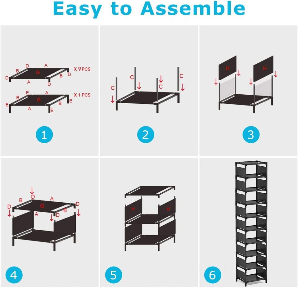 10 Tiers Small Shoe Rack, 10 Pairs Space Saving Shoe Shelf Organiser, Tall Narrow Shoe