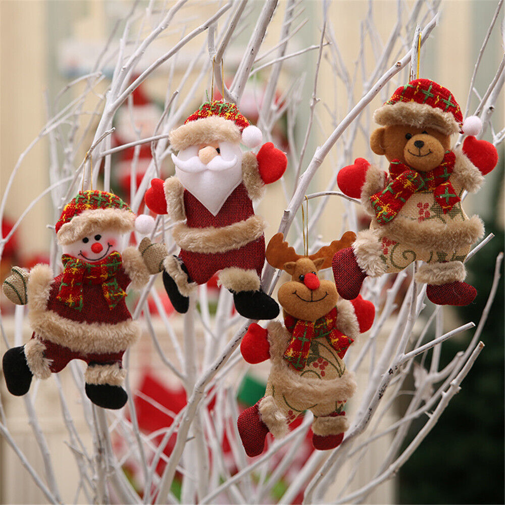 4PCS Christmas Hanging Ornament Santa Claus Xmas Tree Snowman Doll Decor Gift US