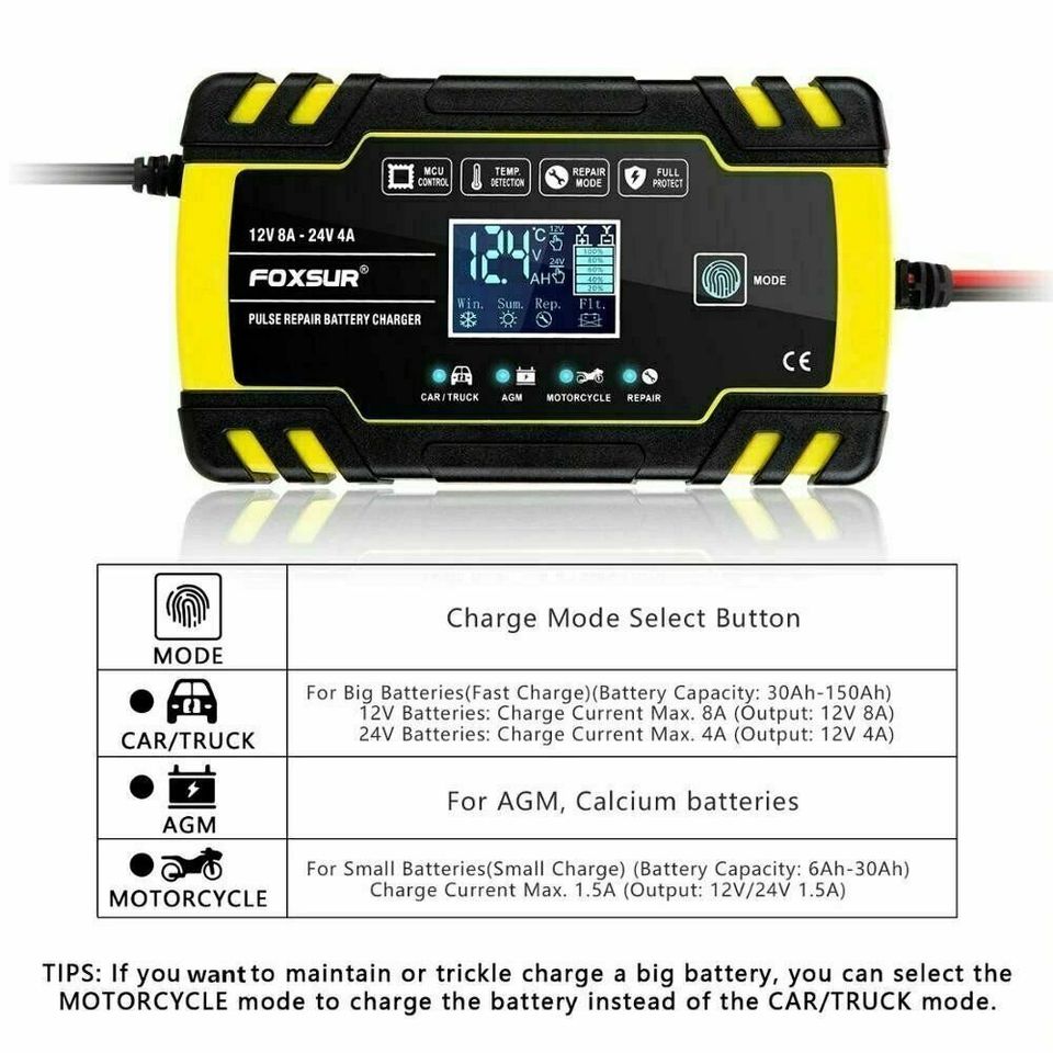 12V 24V Automatic Car Battery Charger Smart Jump Starter Pulse Repair AGM/GEL UK