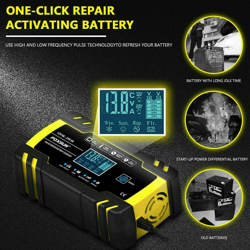 12V 24V Automatic Car Battery Charger Smart Jump Starter Pulse Repair AGM/GEL UK