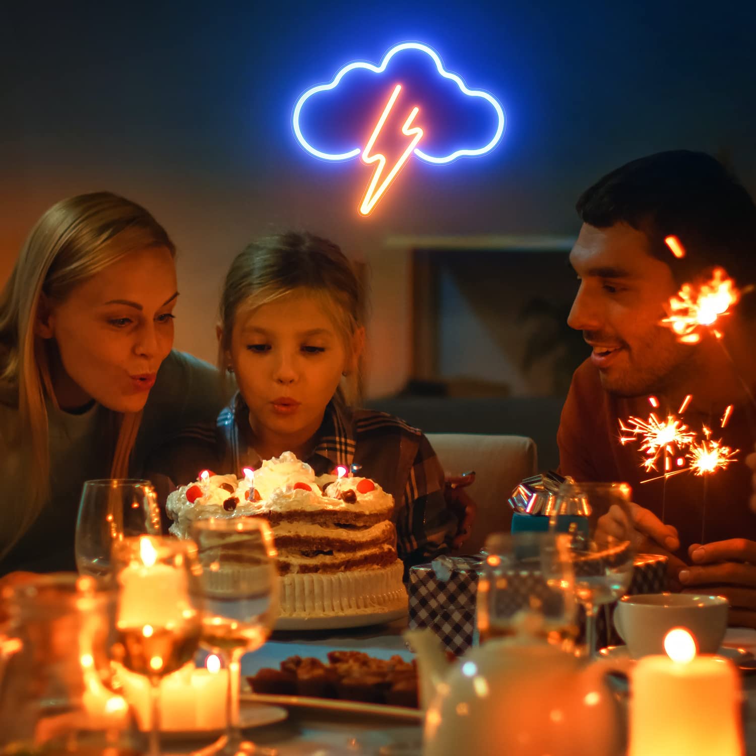 Neon Cloud and Lightning Sign