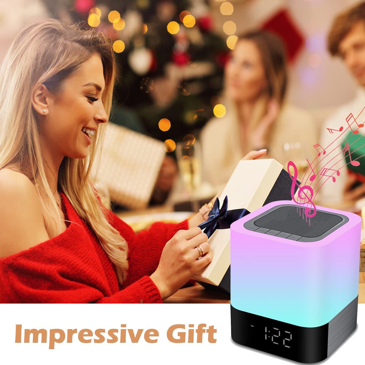 Bedside Lamp with Alarm Clock Bluetooth Speaker, Night Light Bedroom Decor RGB Color Changing LED Mood Light