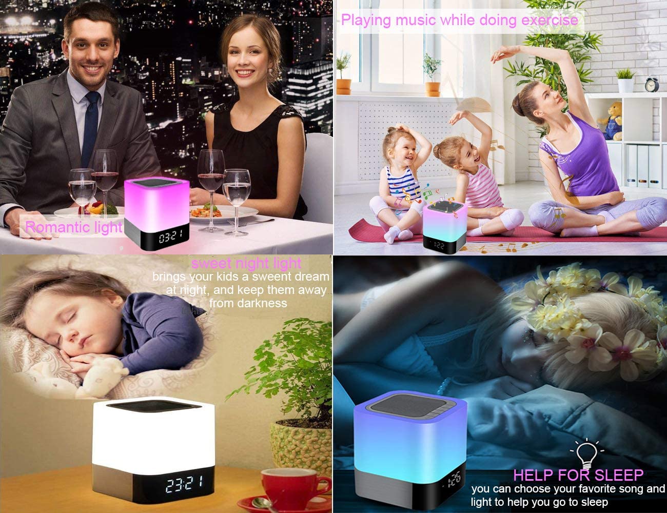 Bedside Lamp with Alarm Clock Bluetooth Speaker, Night Light Bedroom Decor RGB Color Changing LED Mood Light