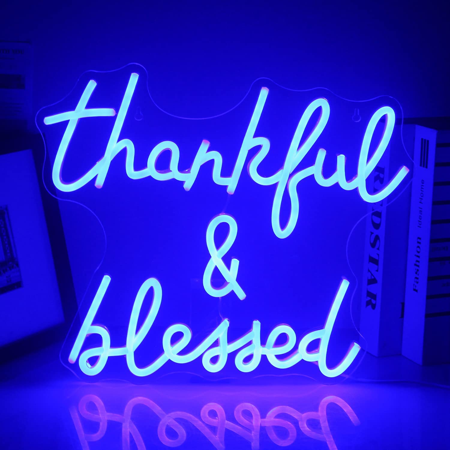 Neon Thankful and Blessed Sign