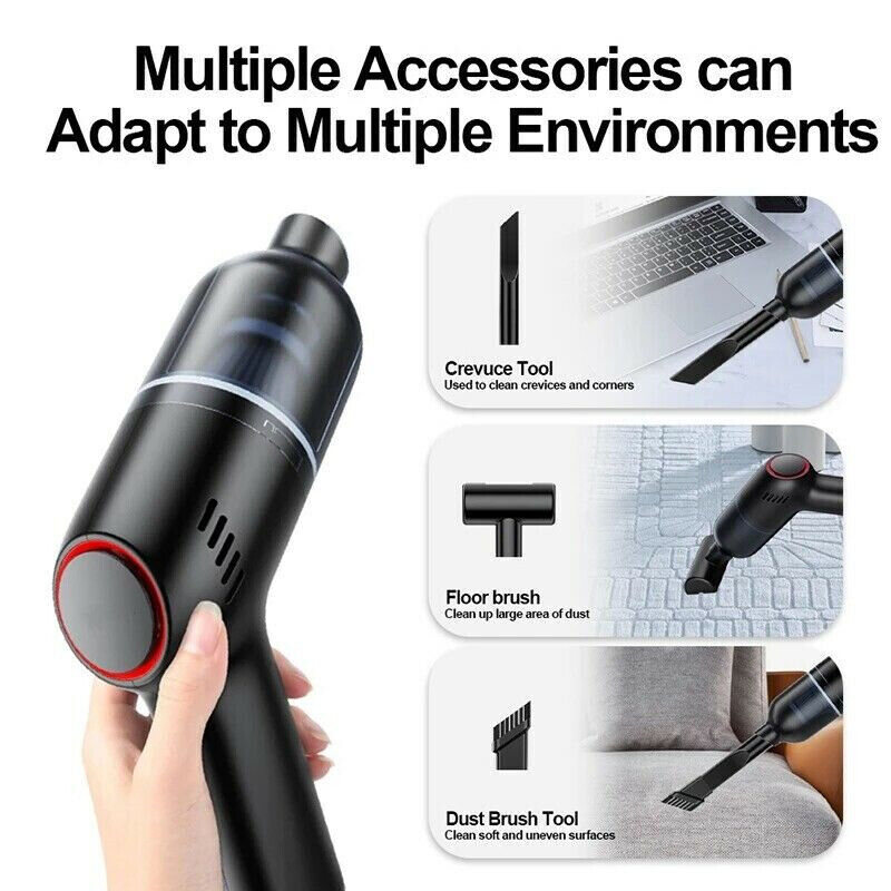 Wireless Vacuum Cleaner Car Handheld Vaccum Mini Power Suction USB Rechargeable