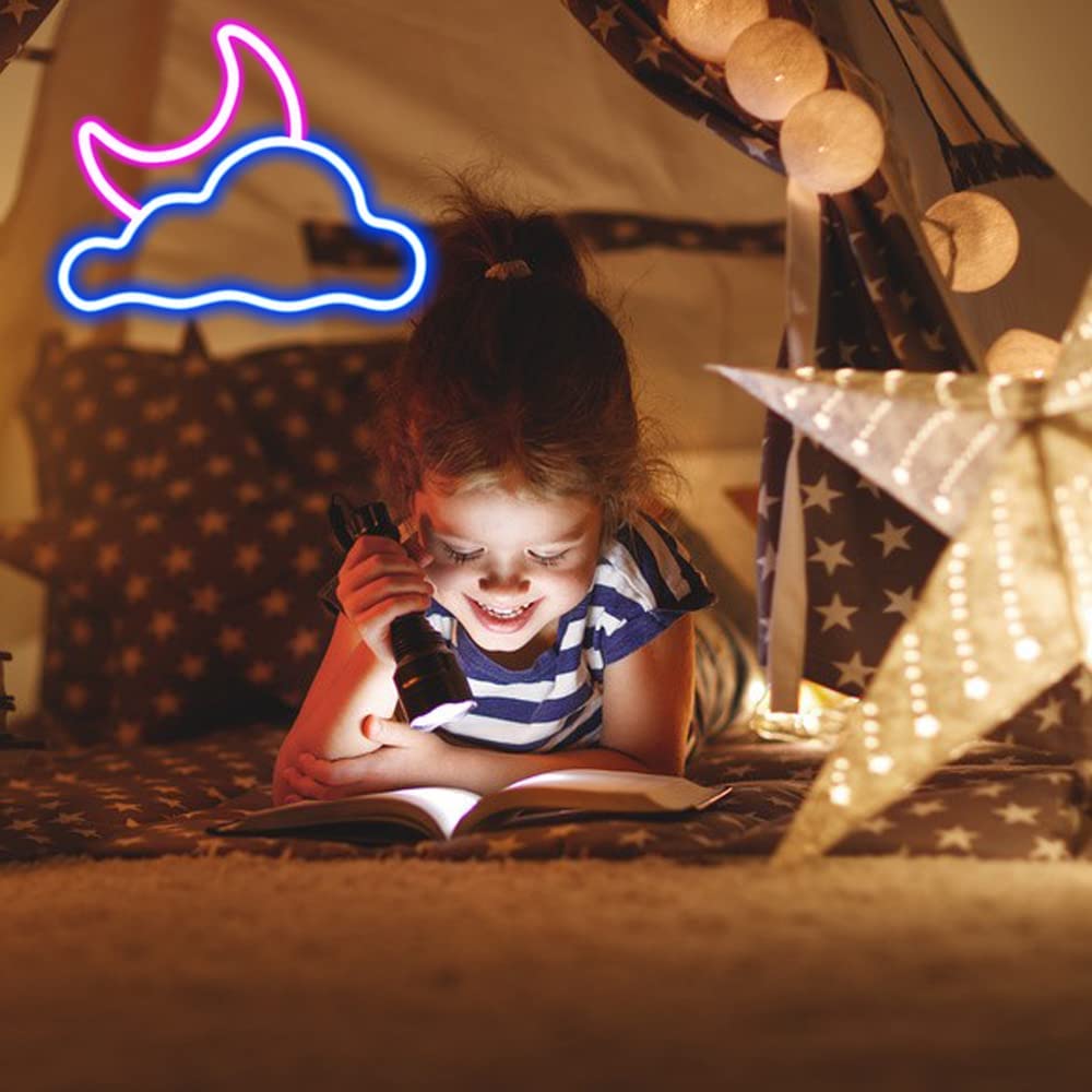 Neon Moon and Cloud Sign