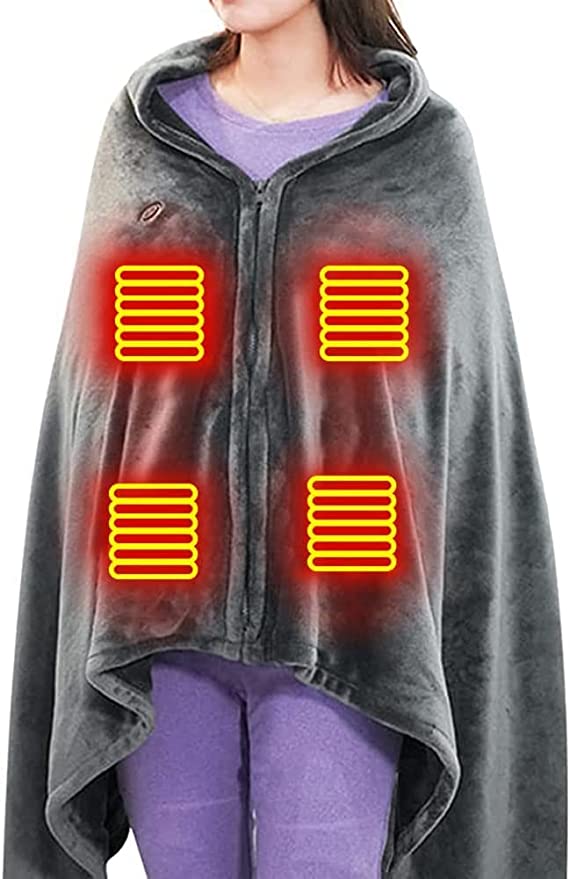 USB Electric Heated Warm Shawl, Electric Single Blanket Heated Warm Shawl,3 Levels Adjustable Temperature 8 Areas Heated