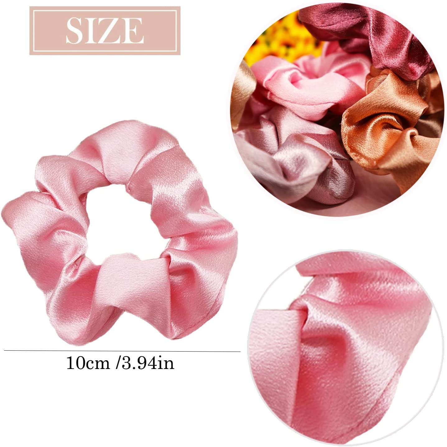 6 Pack Blush Theme Silk Satin Hair Scrunchies