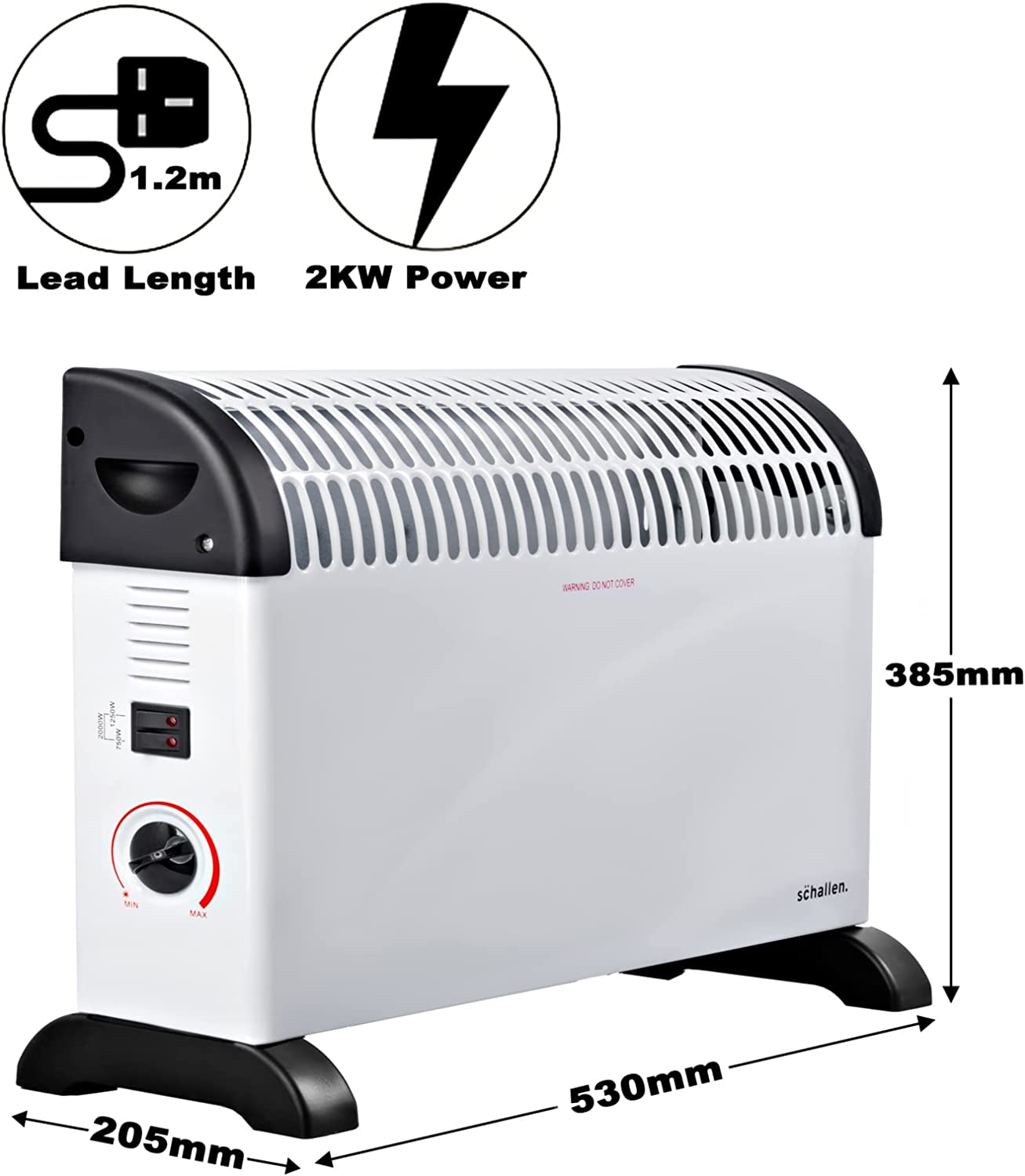 Electric Convector Radiator Heater - 3 Heat Settings, Adjustable Thermostat & Overheat Protection