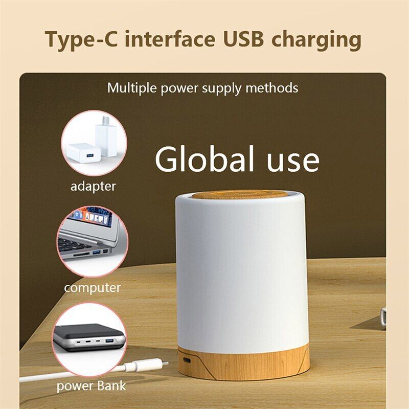 Touch Sensor Night Light LED Bedside Desk Table Lamp Dimmable USB Rechargeable