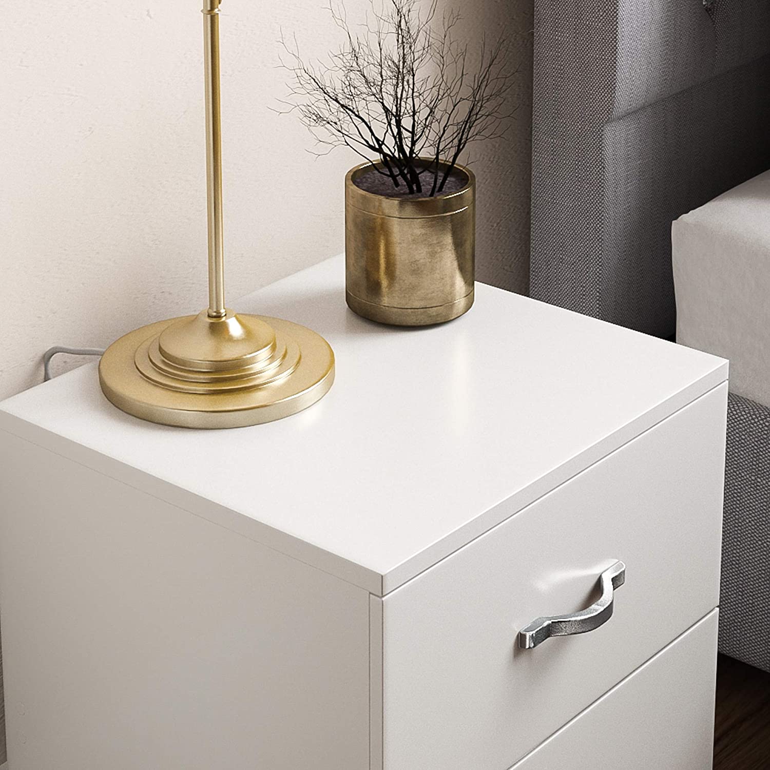 White Bedside Cabinet, 2 Drawer