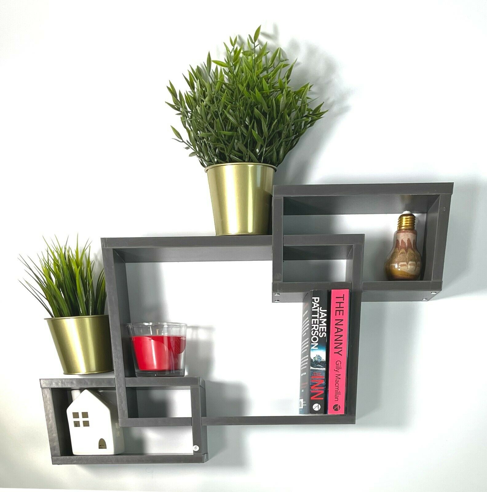 Wall Display Shelf Dark Grey Multi Section Display Storage Shelves