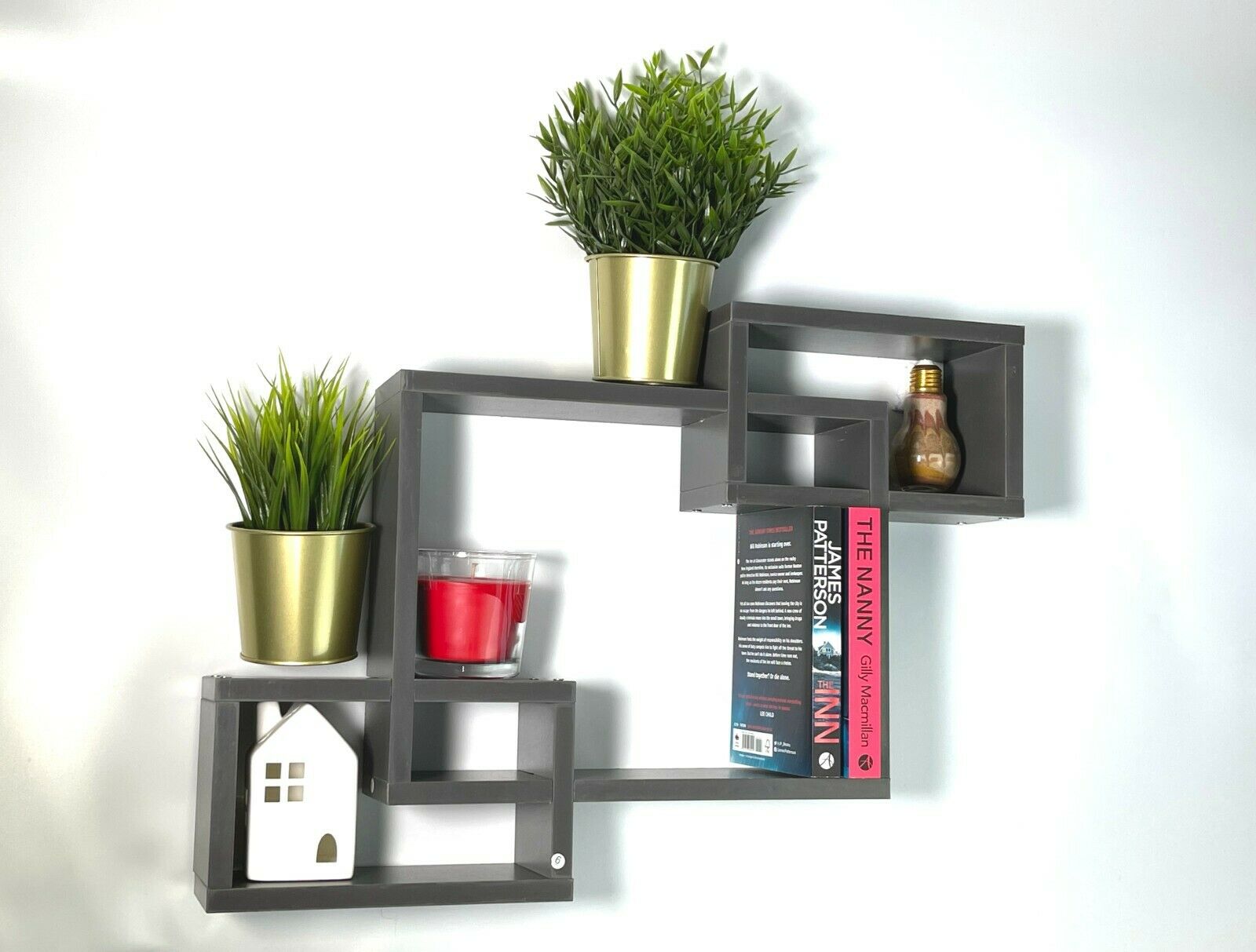 Wall Display Shelf Dark Grey Multi Section Display Storage Shelves