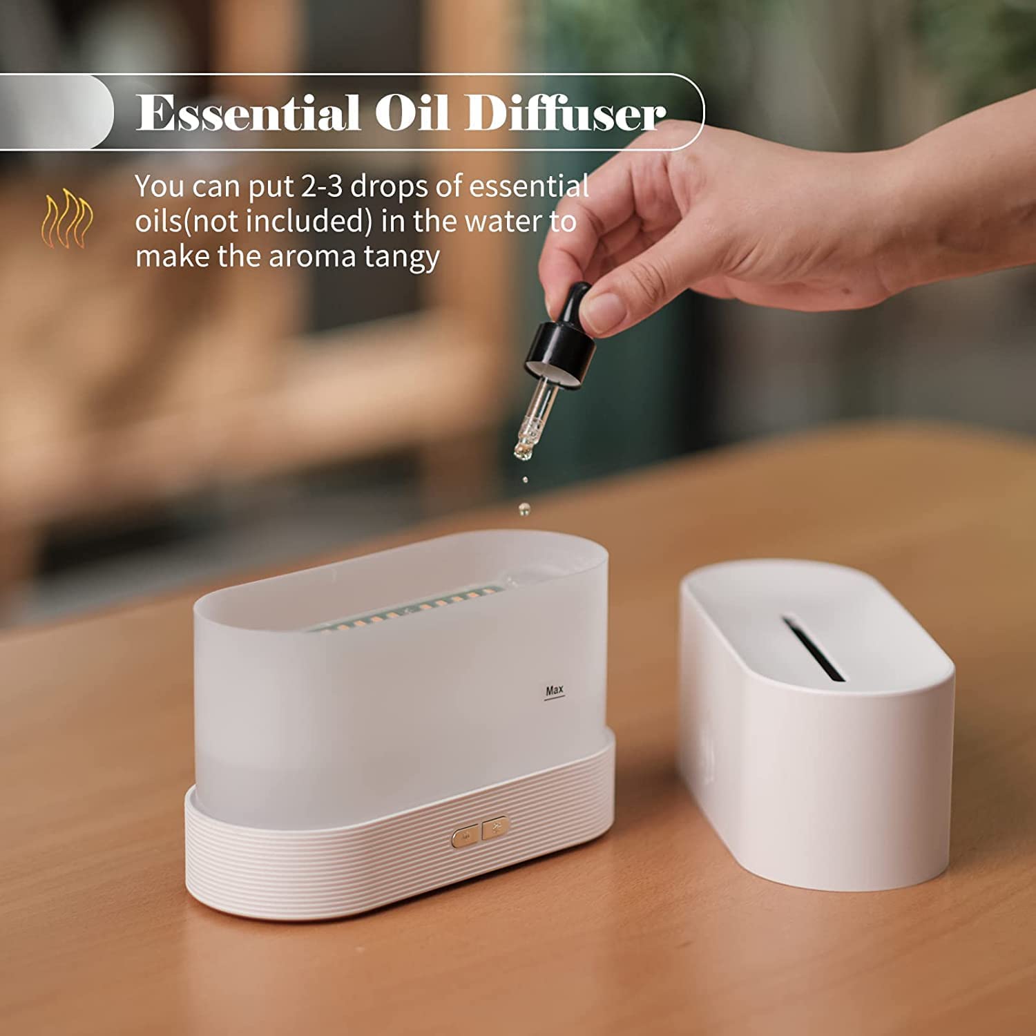 Aromatherapy Diffuser, Flame Effect Humidifier USB White