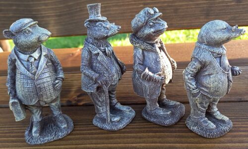 Miniature set of Wind in the Willows Characters in Solid Stone resin aged patina