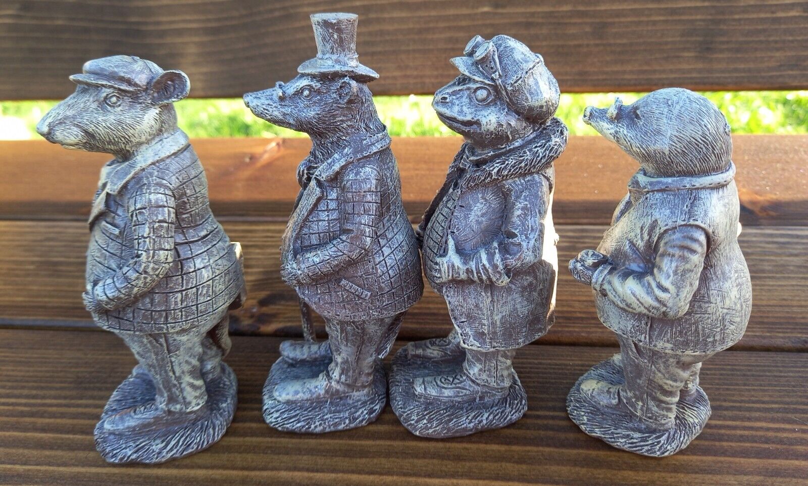 Miniature set of Wind in the Willows Characters in Solid Stone resin aged patina