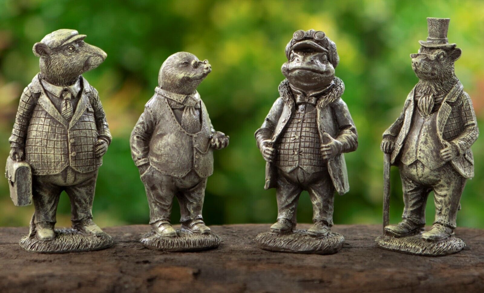 Miniature set of Wind in the Willows Characters in Solid Stone resin aged patina