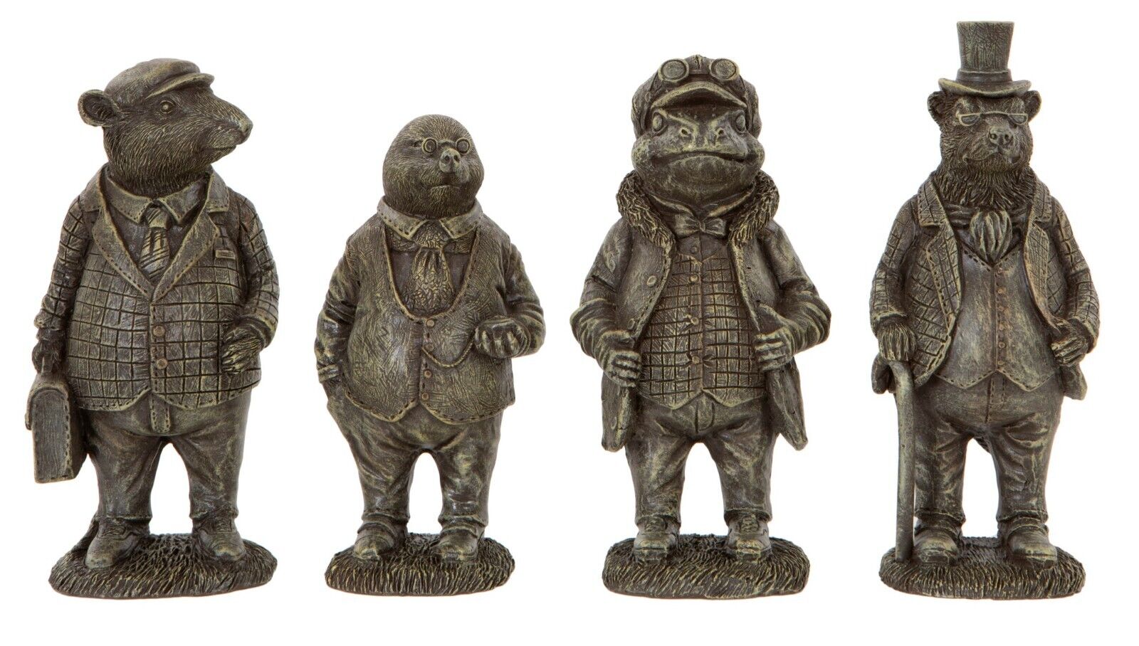 Miniature set of Wind in the Willows Characters in Solid Stone resin aged patina