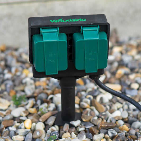 2 Way Outdoor Garden Sockets With 5m Cable Weather Proof Plug By Woodside