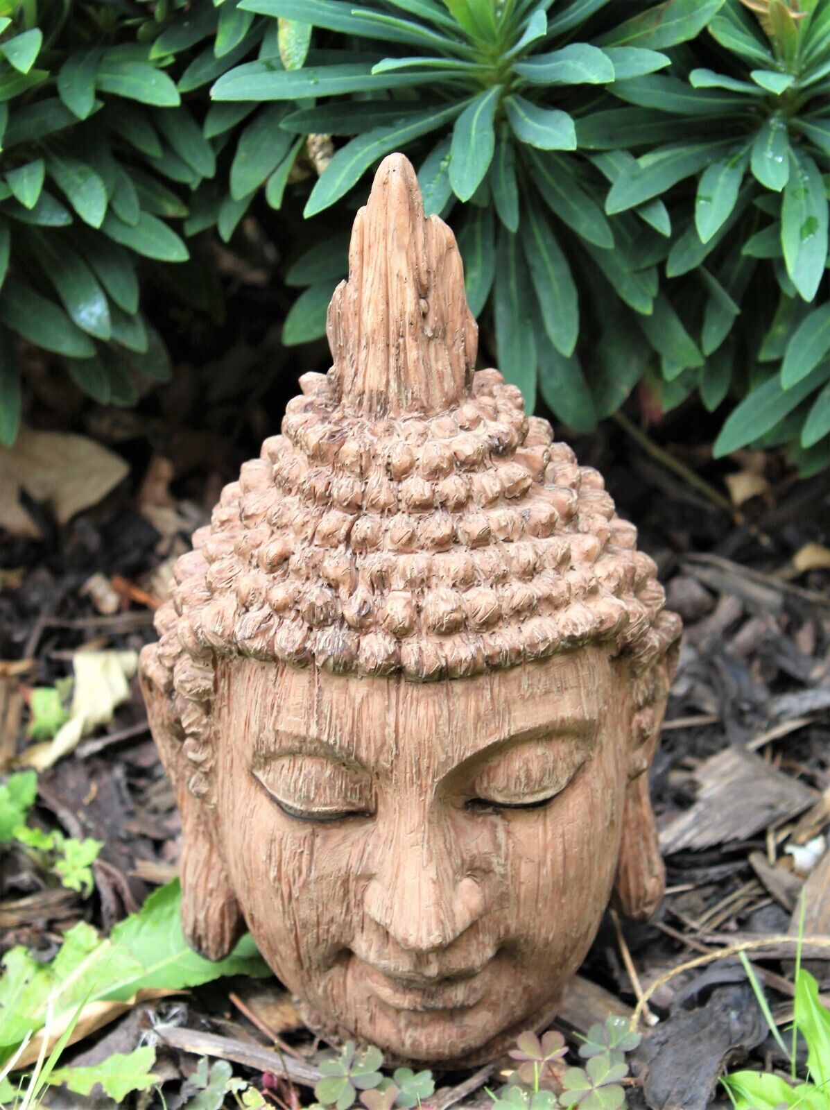 Buddha Head Sculpture Garden Ornament indoor outdoor garden Home Dec Wood Effect