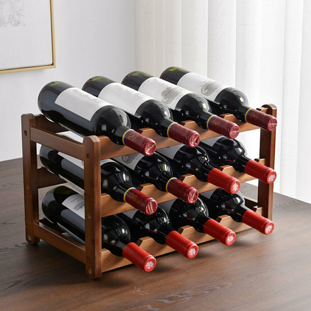 12 Bottles Classical Wine Rack Wooden Wine Rack Wine Display Stand Cellar Stand