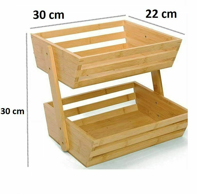 2 Tier Bamboo Fruit Basket, Bread Storage Stand Vegetable Rack