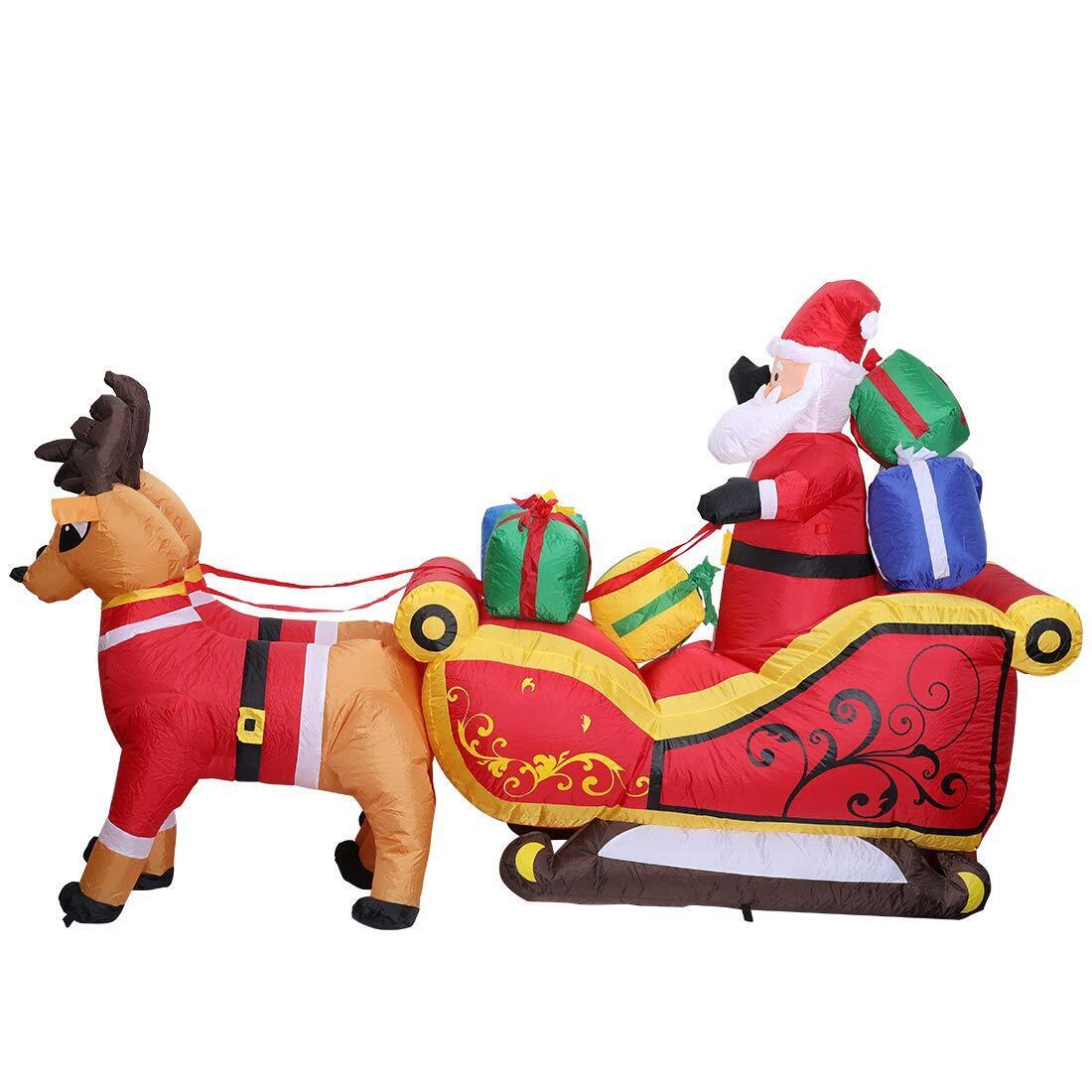 7.2ft Long Christmas Inflatable Santa on Red Sleigh LED Lighted Blow-up Yard Dec