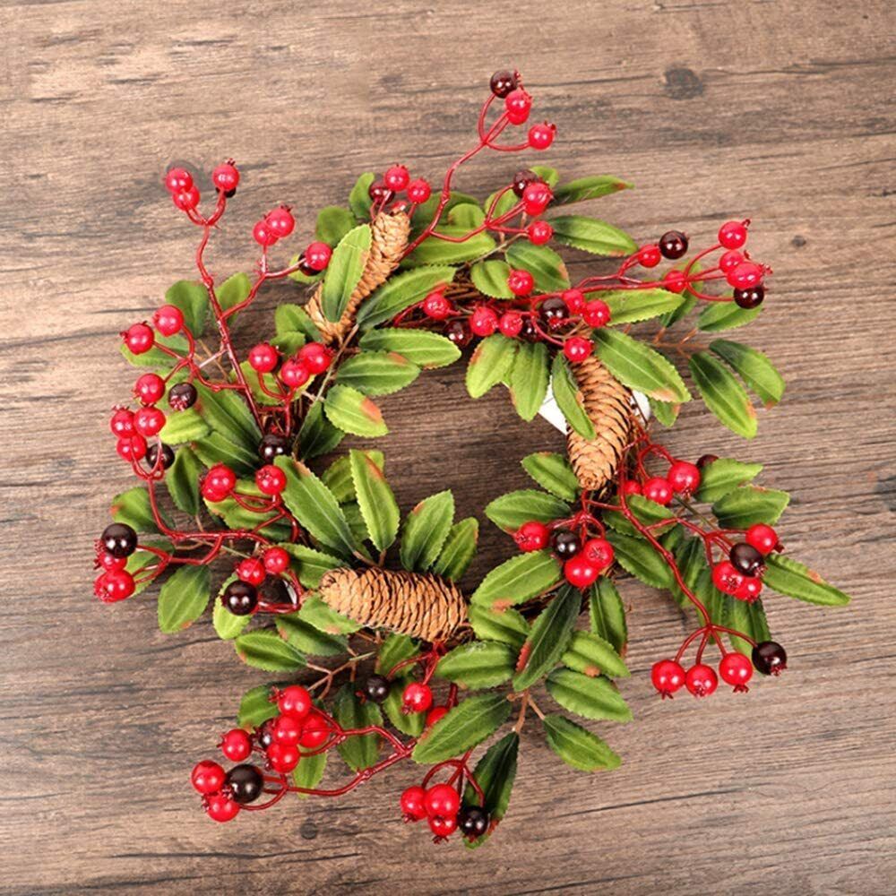 Artificial Christmas Wreath For Front Door Pine Cone Red Berries Wreath Garland