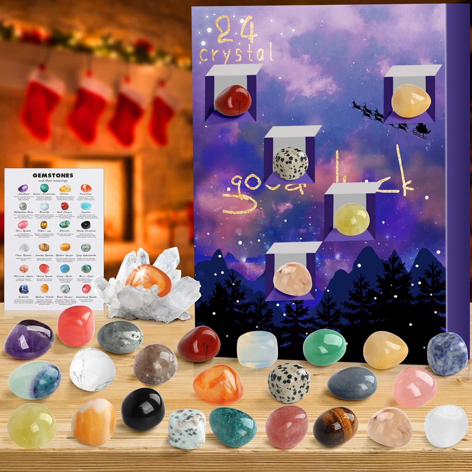 Crystals Advent Calendar 2023, 24 Days Natural Crystal Minerals & Fossils Gemstones Christmas Countdown Advent Calendars for Kids,Enthusiasts Rock Collection Gifts for Boys Girls Xmas