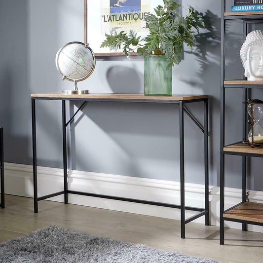 Console Table Entryway Hallway Furniture Industrial Oak Effect Metal Unit Side