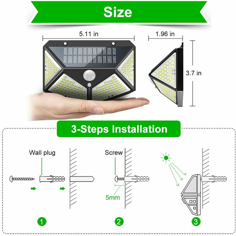 4X 100LED Solar Power Wall Lights