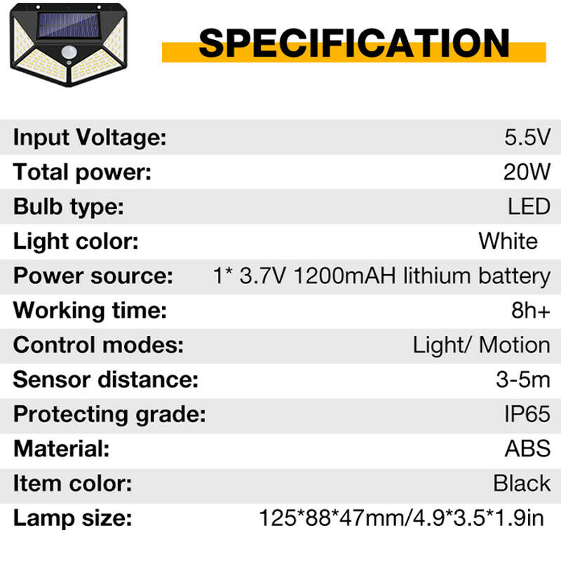 4X 100LED Solar Power Wall Lights